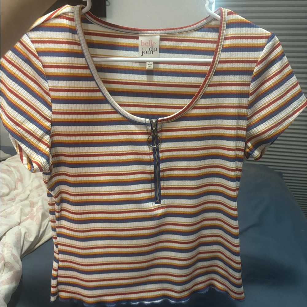 Belle Du Jour Brown and White Fitted Short Sleeve T-Shirt